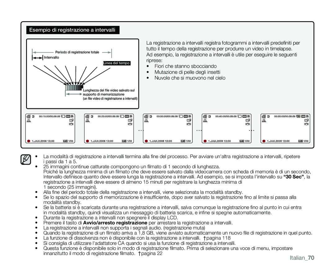 Samsung VP-MX25E/EDC manual Italian70, Esempio di registrazione a intervalli 