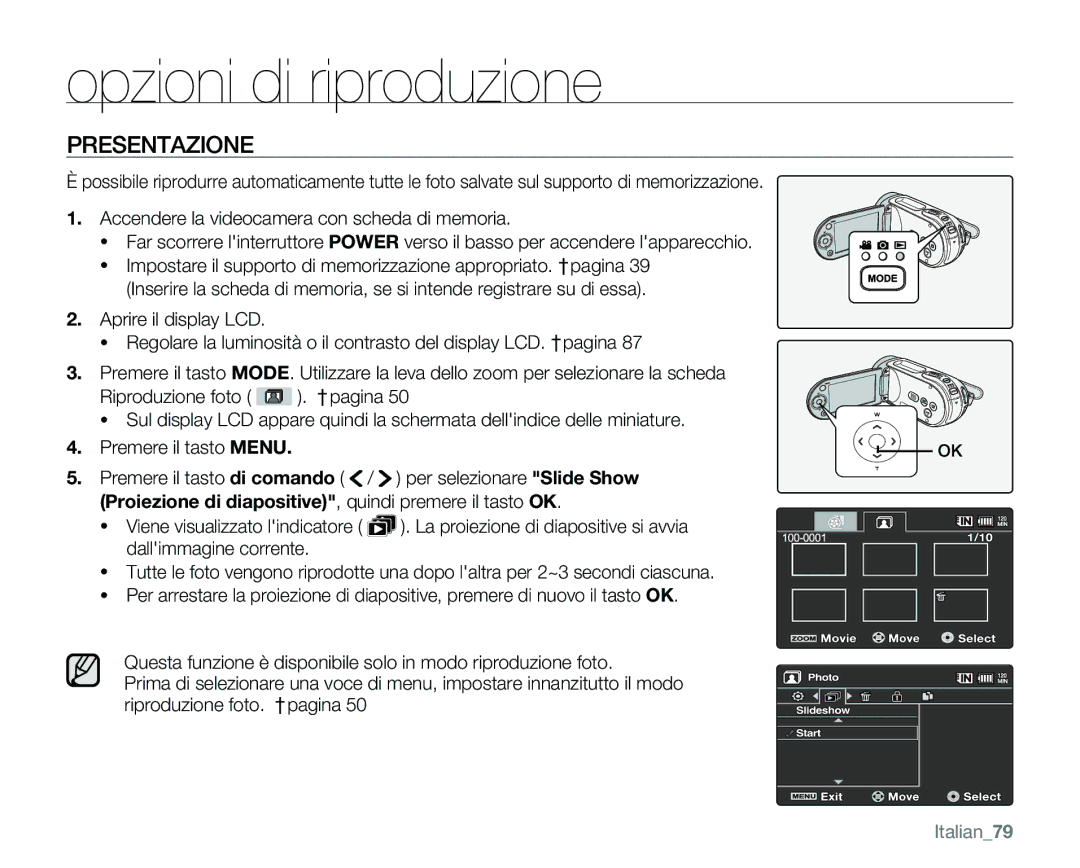 Samsung VP-MX25E/EDC manual Presentazione, Italian79 