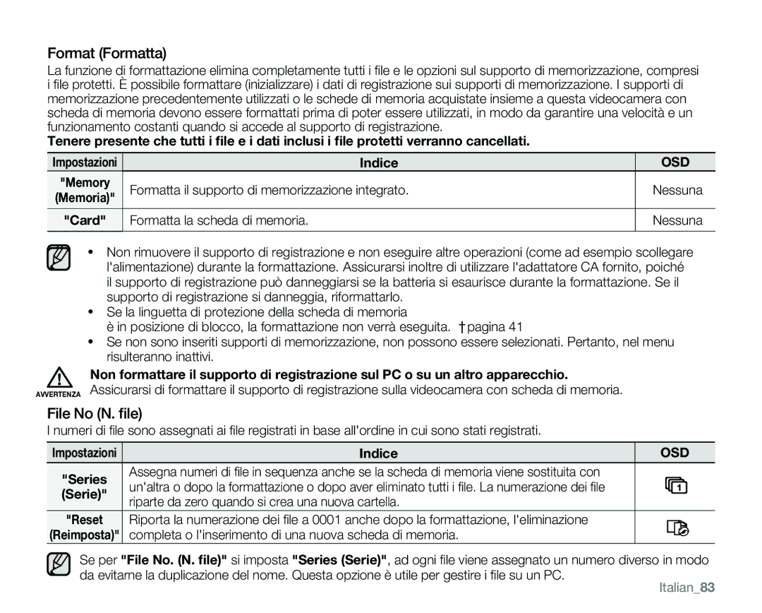 Samsung VP-MX25E/EDC manual Format Formatta, File No N. ﬁle 