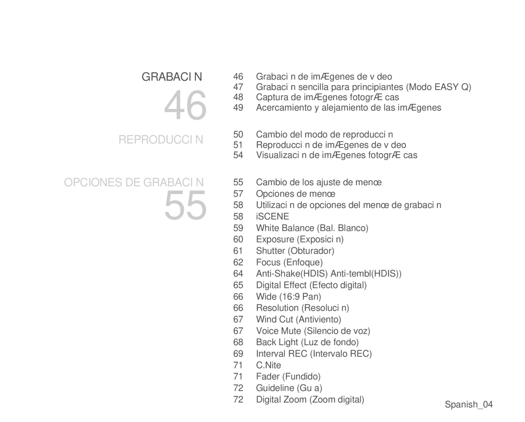 Samsung VP-MX25E/EDC manual Grabación Reproducción Opciones DE Grabación 