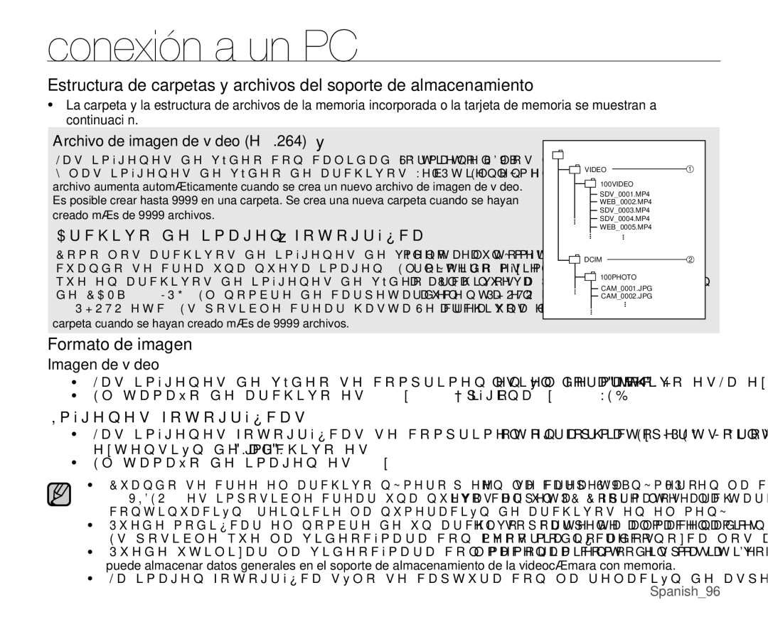 Samsung VP-MX25E/EDC manual Archivo de imagen de vídeo H.264 y, $UFKLYRGHLPDJHQIRWRJUi¿FDz, Imagen de vídeo 