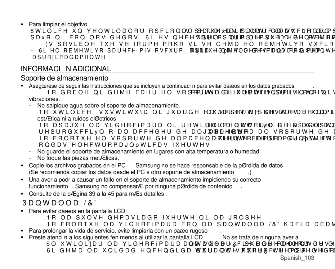 Samsung VP-MX25E/EDC manual Información Adicional, Soporte de almacenamiento, 3DQWDOOD 