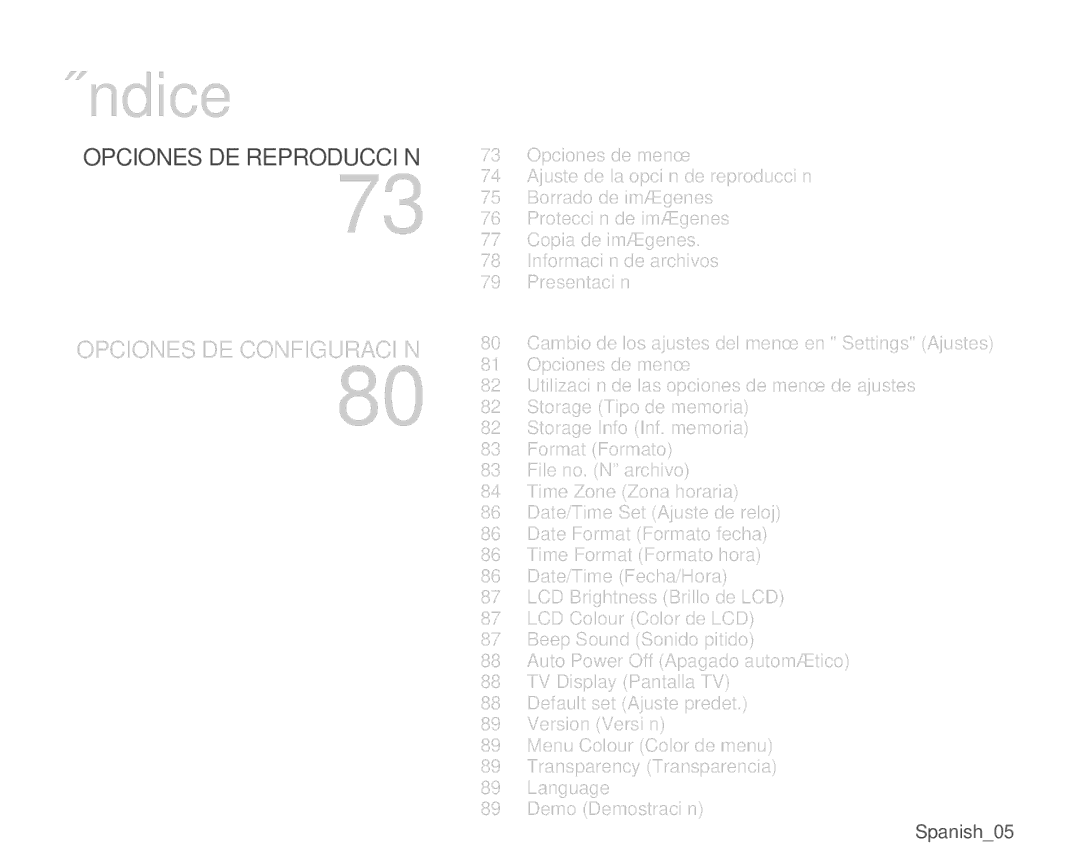 Samsung VP-MX25E/EDC manual Opciones DE Configuración 