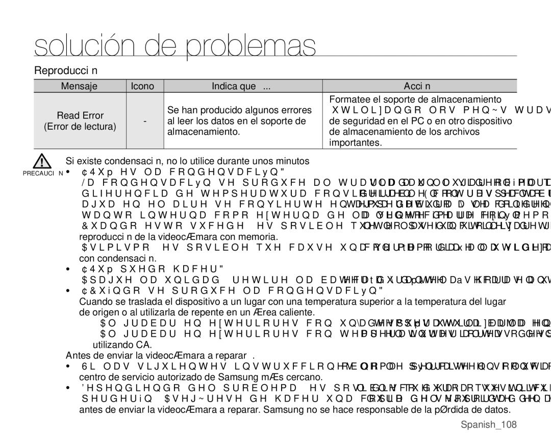 Samsung VP-MX25E/EDC manual Reproducción, ¢4XpSXHGRKDFHU, Antes de enviar la videocámara a reparar 