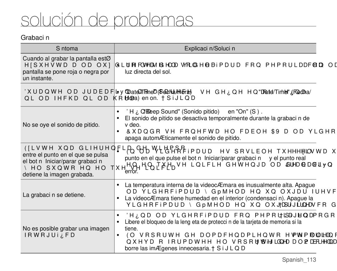 Samsung VP-MX25E/EDC QlOdIhfkdQlOdKrud, ¿QDBeep Sound Sonido pitido en On Sí, El botón Iniciar/parar grabación 