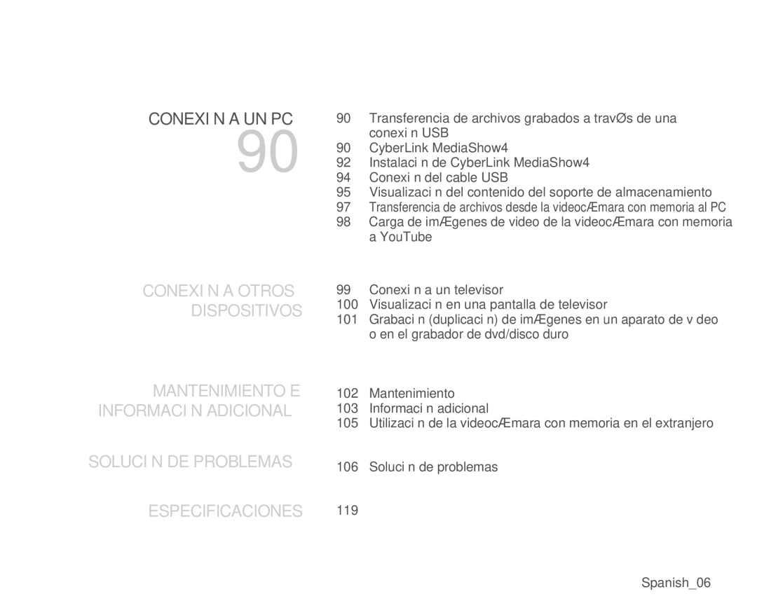 Samsung VP-MX25E/EDC manual Conexión a UN PC, Especificaciones 