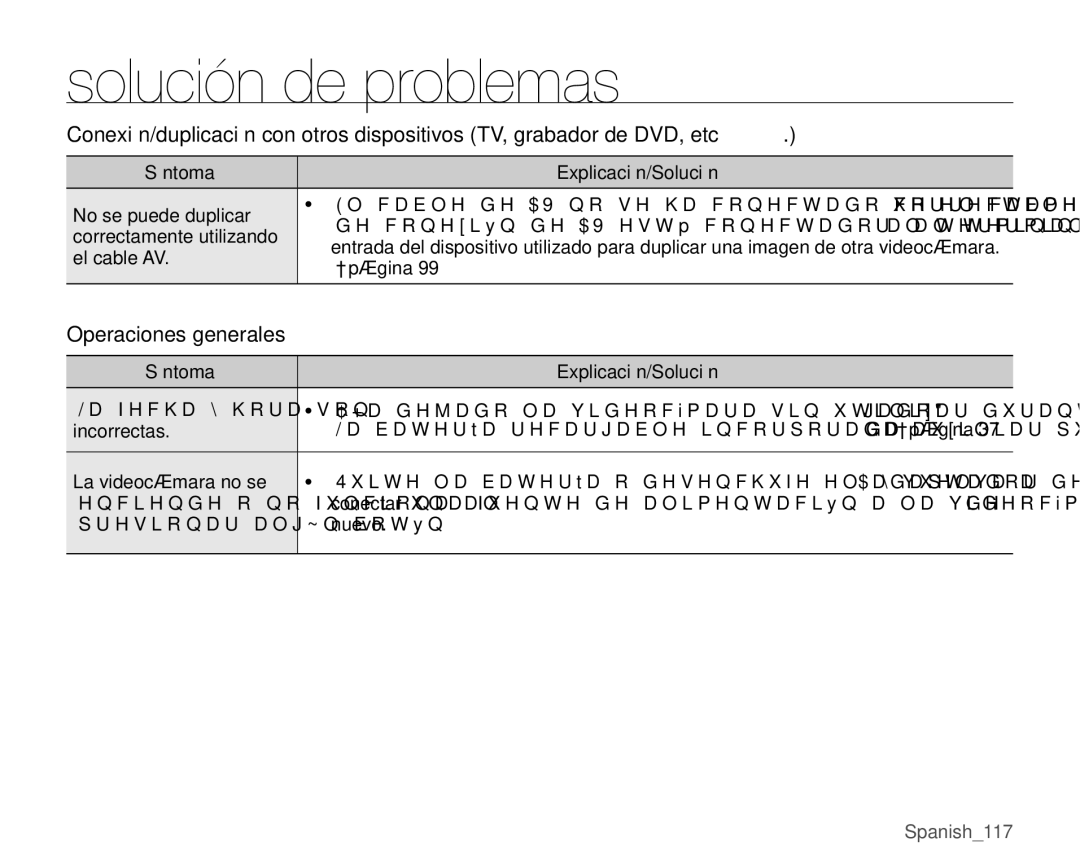 Samsung VP-MX25E/EDC manual Operaciones generales, No se puede duplicar, Incorrectas, La videocámara no se 