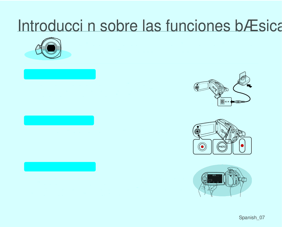 Samsung VP-MX25E/EDC Introducción sobre las funciones básicas, Grabación de imágenes de vídeo o fotográﬁcas ² páginas 46 