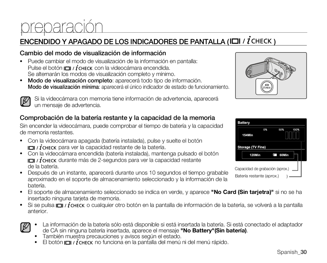 Samsung VP-MX25E/EDC Encendido Y Apagado DE LOS Indicadores DE Pantalla, Cambio del modo de visualización de información 