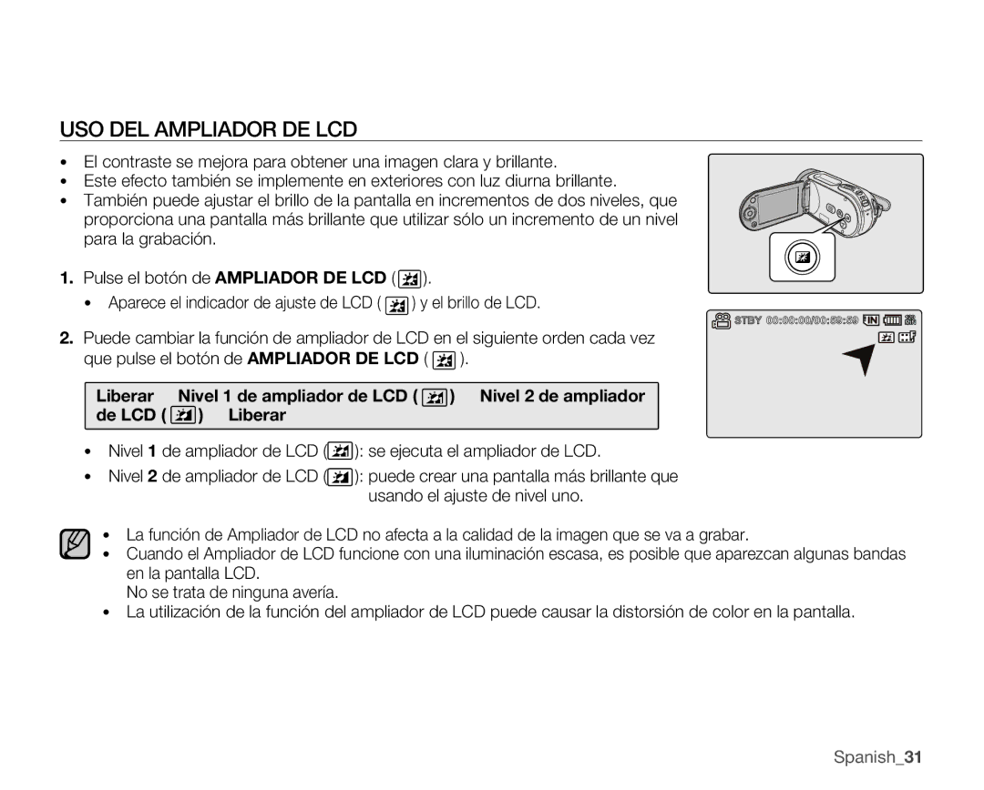 Samsung VP-MX25E/EDC manual USO DEL Ampliador DE LCD 