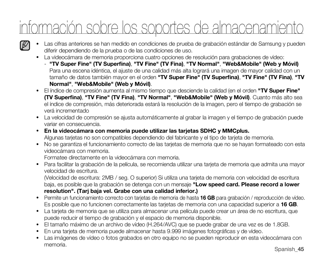 Samsung VP-MX25E/EDC manual Spanish45 