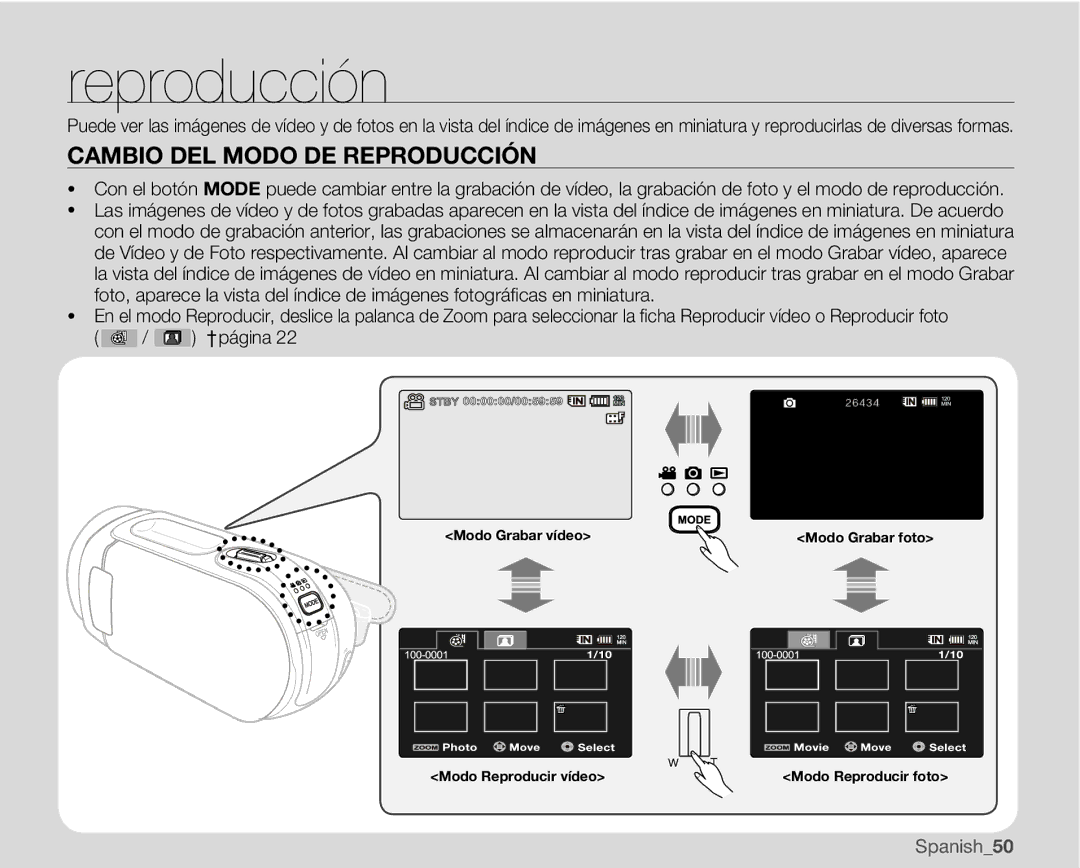 Samsung VP-MX25E/EDC manual Cambio DEL Modo DE Reproducción 