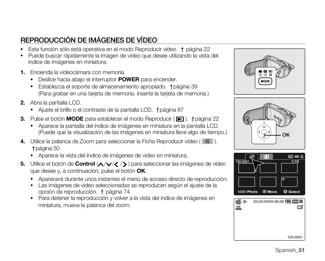 Samsung VP-MX25E/EDC manual Reproducción DE Imágenes DE Vídeo 