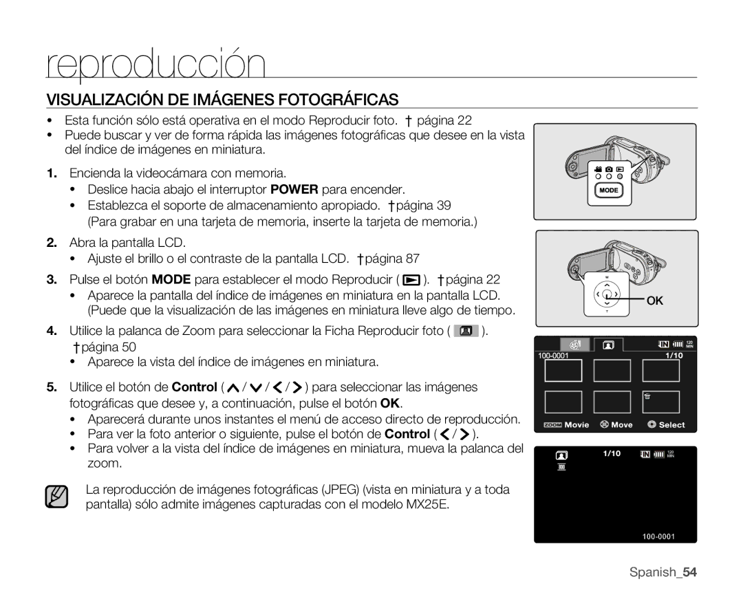 Samsung VP-MX25E/EDC manual Visualización DE Imágenes Fotográficas 