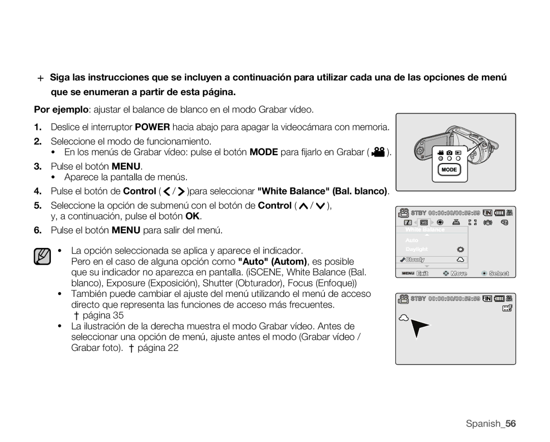 Samsung VP-MX25E/EDC manual Seleccione el modo de funcionamiento 