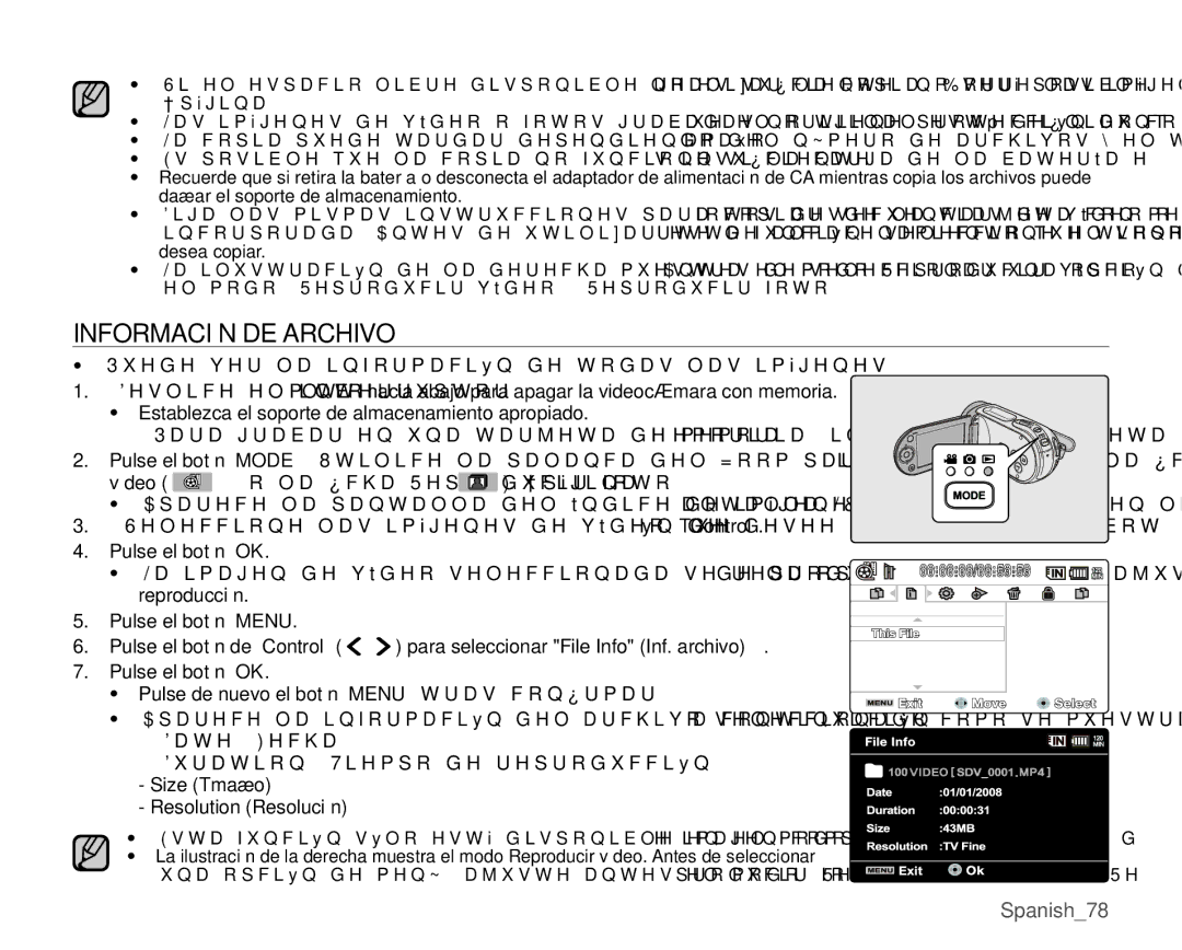 Samsung VP-MX25E/EDC manual Información DE Archivo, Resolution Resolución 