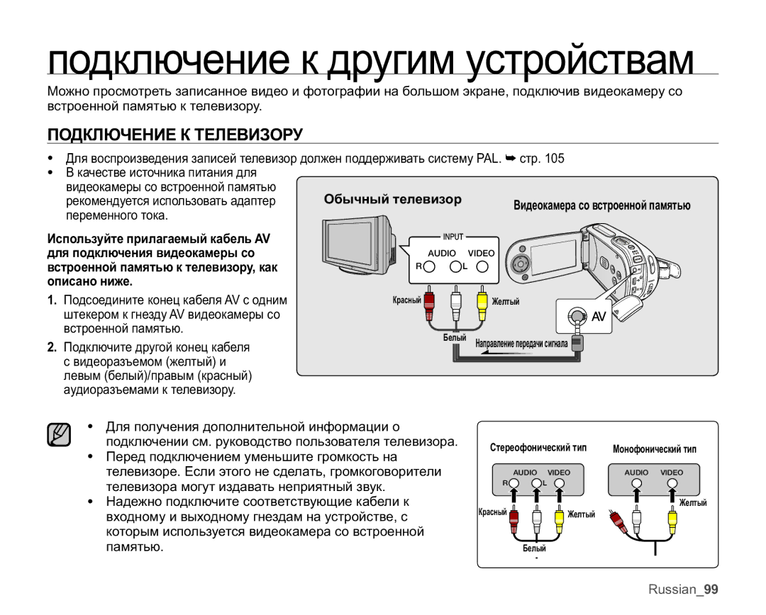 Samsung VP-MX25E/XER manual Ɩɨɞɤɥɸɱɟɧɢɟɤɞɪɭɝɢɦɭɫɬɪɨɣɫɬɜɚɦ, ɈɈȾɄɅɘɑȿɇɂȿɄɌȿɅȿȼɂɁɈɊɍ 