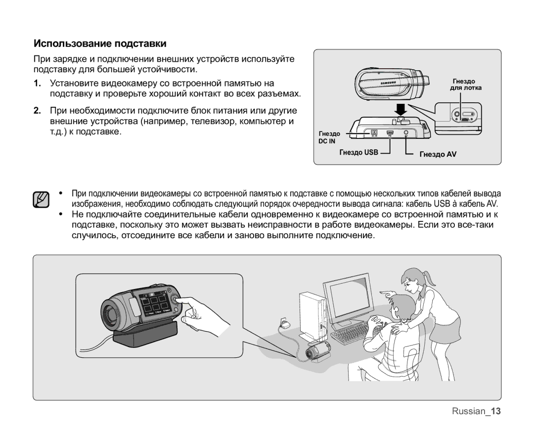 Samsung VP-MX25E/XER manual Ɂɫɩɨɥɶɡɨɜɚɧɢɟɩɨɞɫɬɚɜɤɢ, 5XVVLDQB 