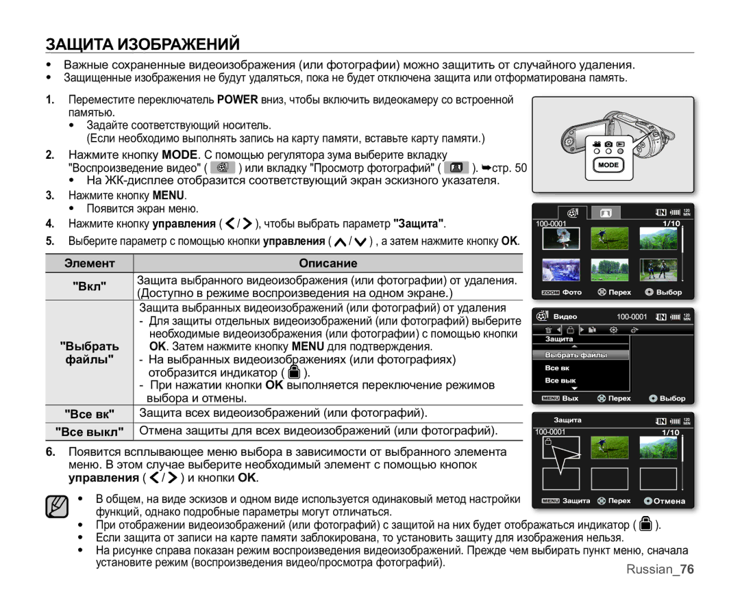 Samsung VP-MX25E/XER manual ɁȺɓɂɌȺɂɁɈȻɊȺɀȿɇɂɃ, Ɗɥɟɦɟɧɬ Ɉɩɢɫɚɧɢɟ ȼɤɥ, ȼɫɟɜɤ, ȼɫɟɜɵɤɥ 