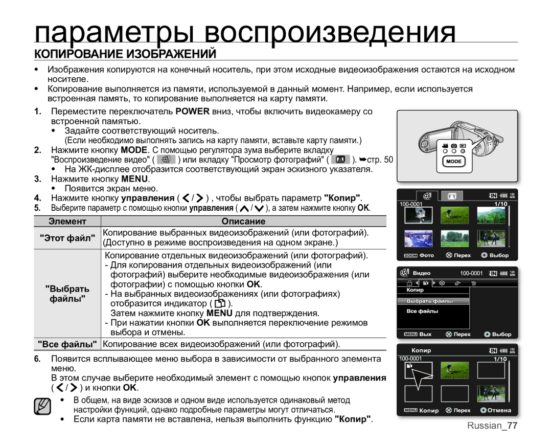 Samsung VP-MX25E/XER manual ɄɈɉɂɊɈȼȺɇɂȿɂɁɈȻɊȺɀȿɇɂɃ, Russian 