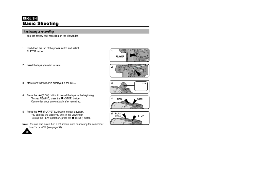 Samsung VP W 97 manual Reviewing a recording 