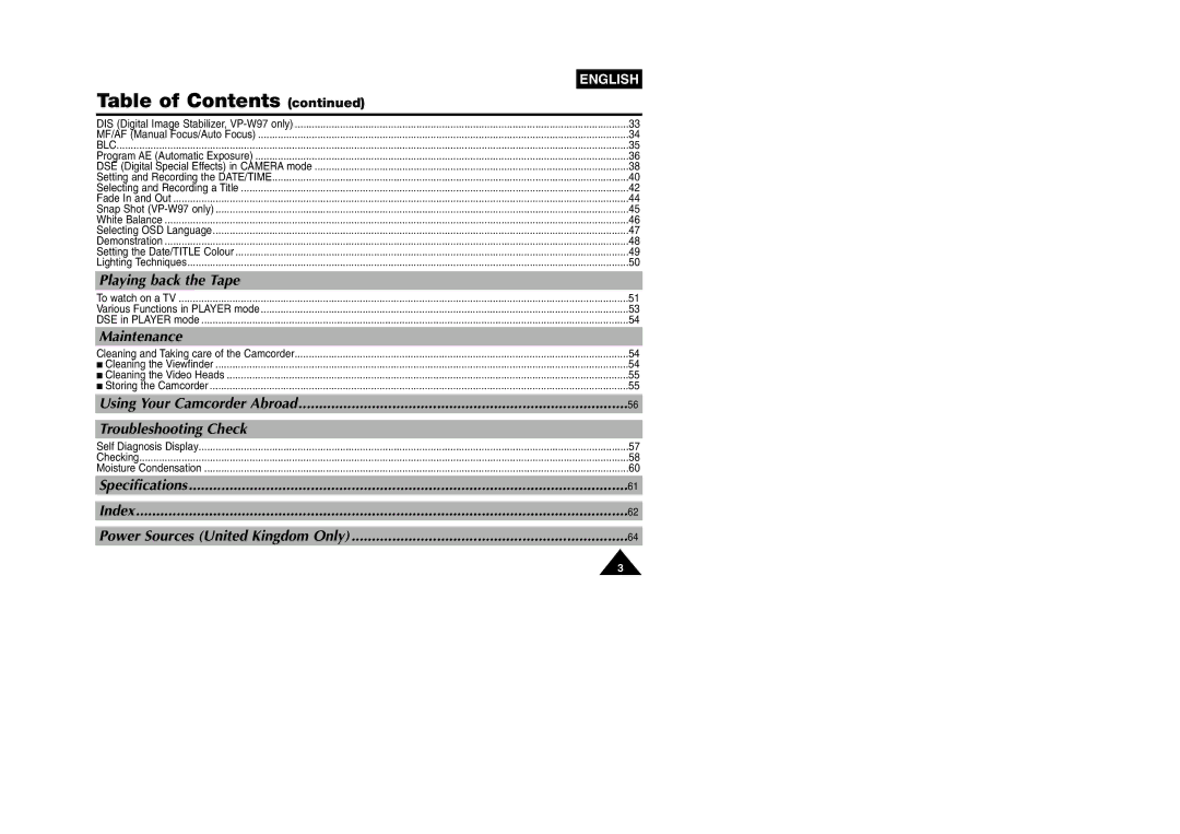 Samsung VP W 97 manual Playing back the Tape 