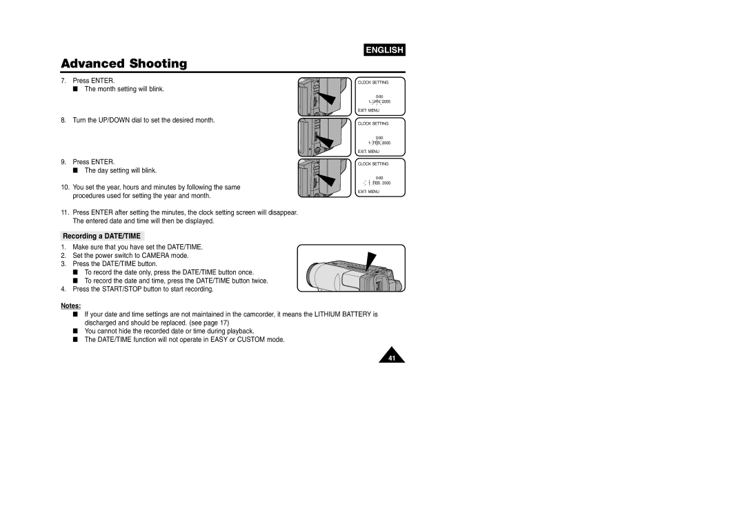 Samsung VP W 97 manual Recording a DATE/TIME 