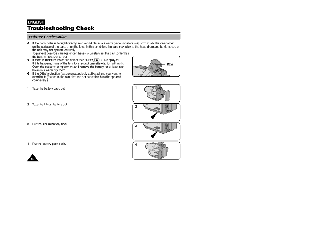 Samsung VP W 97 manual Moisture Condensation 