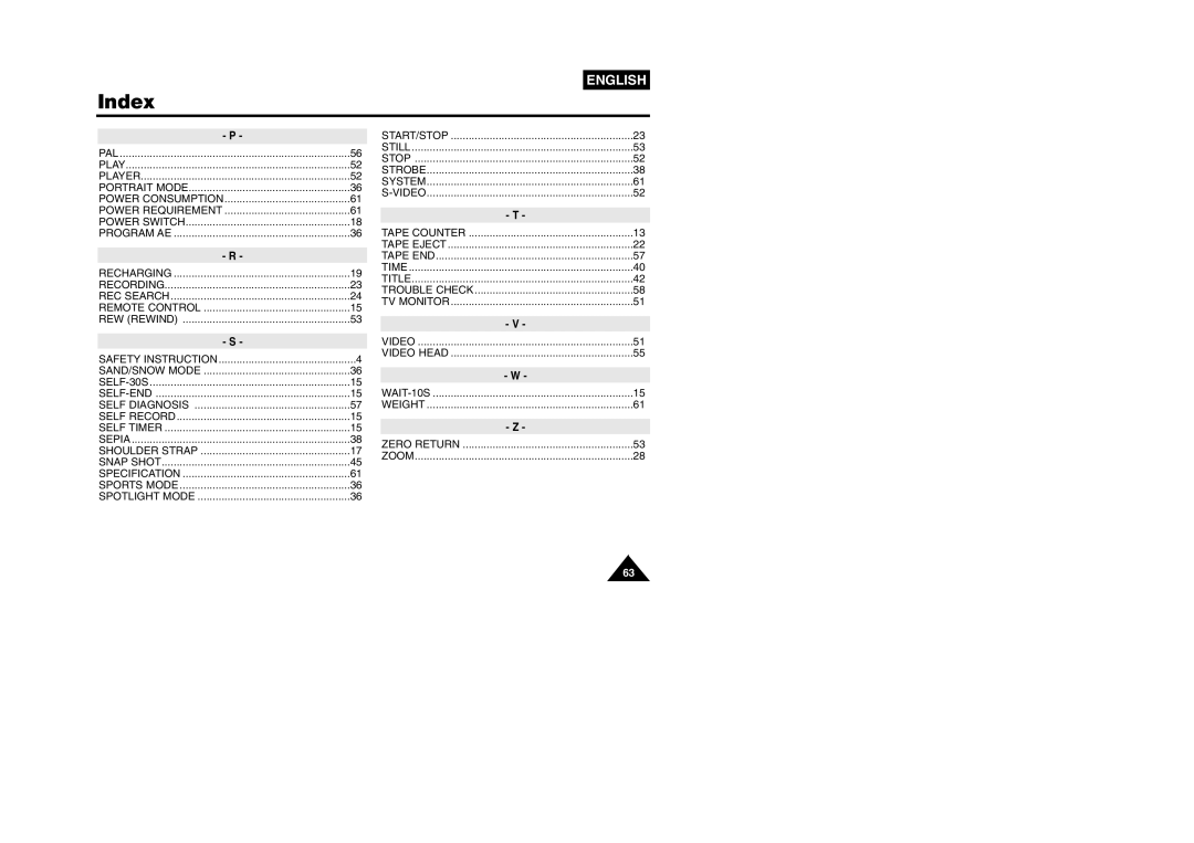 Samsung VP W 97 manual Power Consumption Power Requirement 