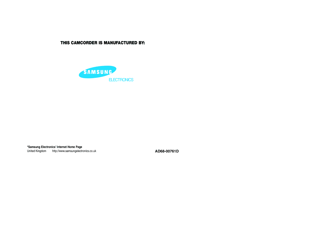 Samsung VP W 97 manual This Camcorder is Manufactured by 