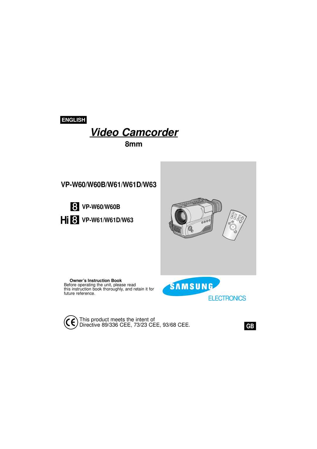 Samsung VP-W63Hi manual Video Camcorder 