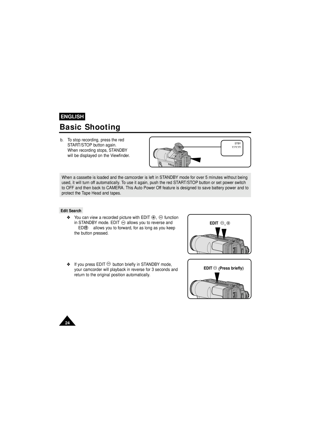 Samsung VP-W63Hi manual Edit Search, Edit Edit Press briefly 