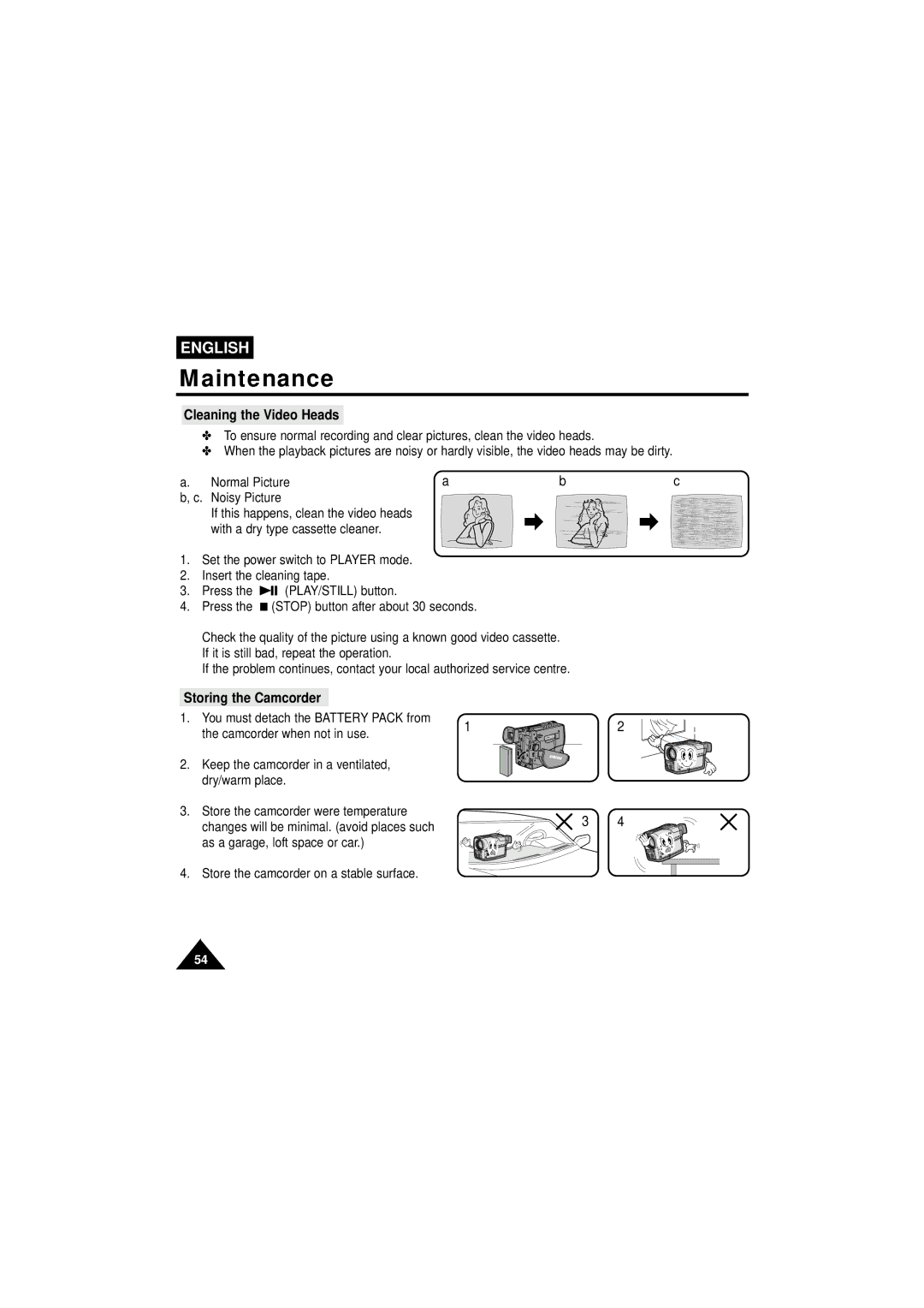 Samsung VP-W63Hi manual Cleaning the Video Heads, Storing the Camcorder 