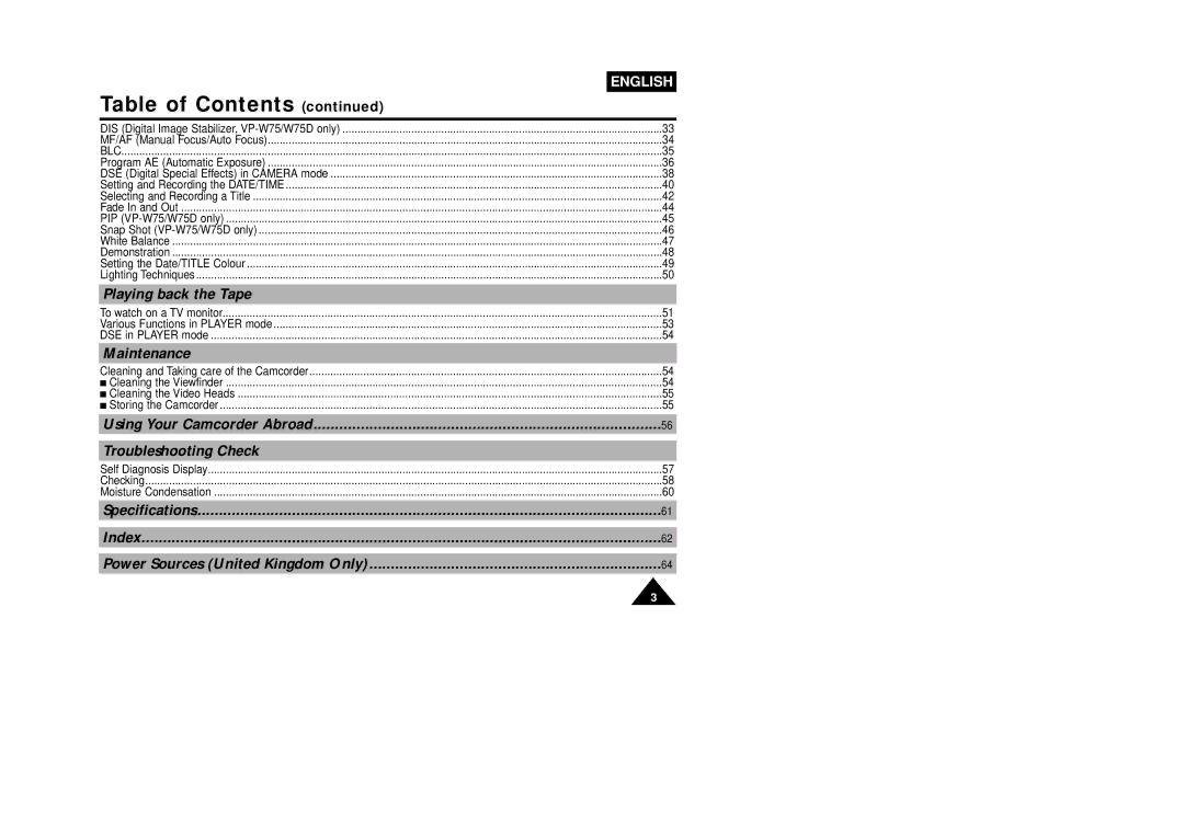 Samsung VP-W75DHI manual Playing back the Tape 