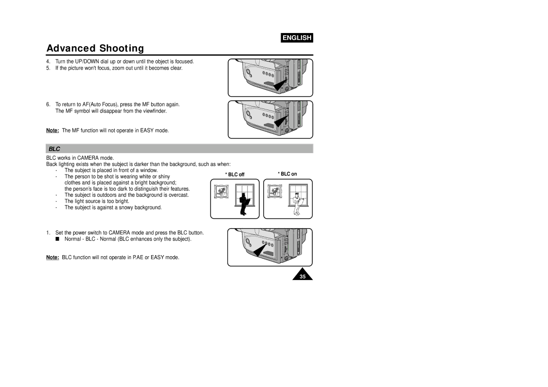 Samsung VP-W75DHI manual Blc, BLC off 