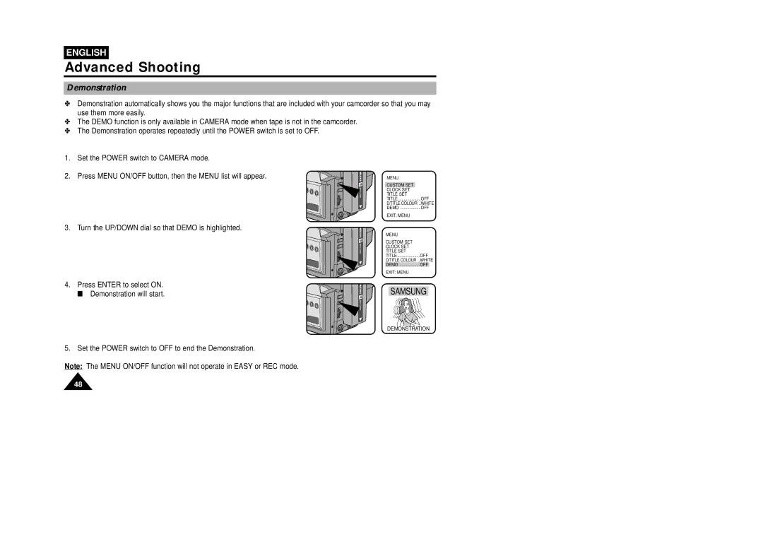 Samsung VP-W75DHI manual Demonstration 