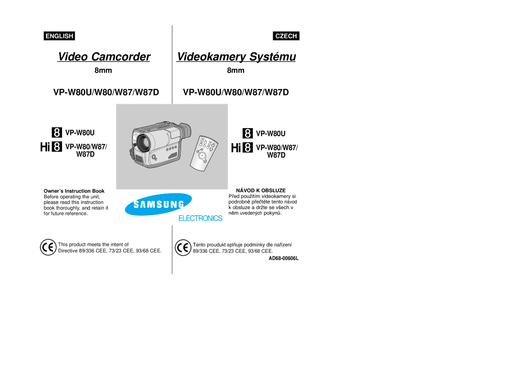 Samsung VP-W87D, VP-W80 manual 89/336 CEE, 73/23 CEE, 93/68 CEE, AD68-00606L 