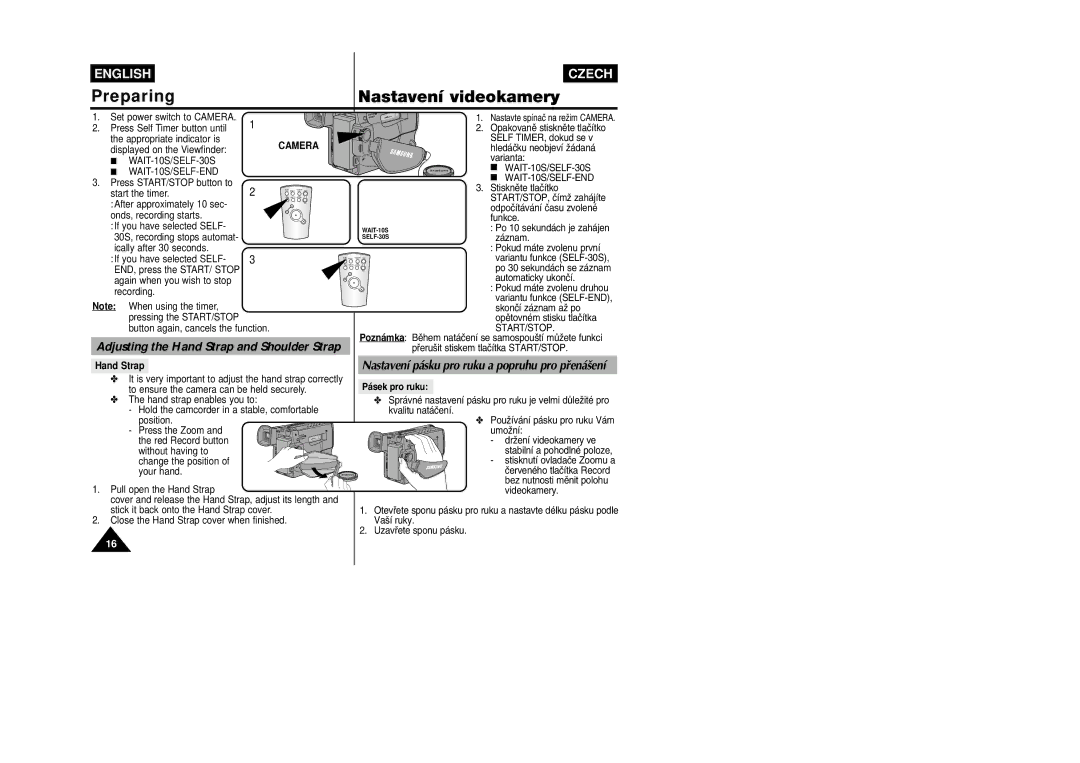 Samsung VP-W80, VP-W87D manual Preparing, Nastavení videokamery, Set power switch to Camera 