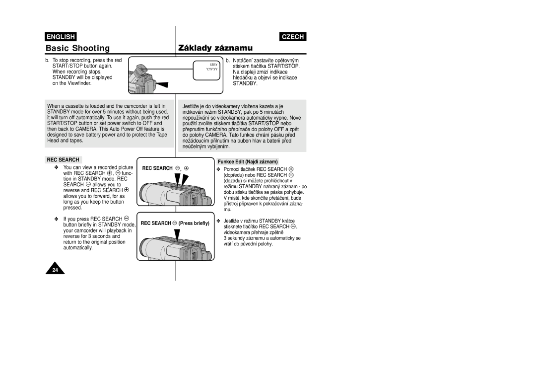 Samsung VP-W80, VP-W87D manual REC Search Press briefly, Funkce Edit Najdi záznam 