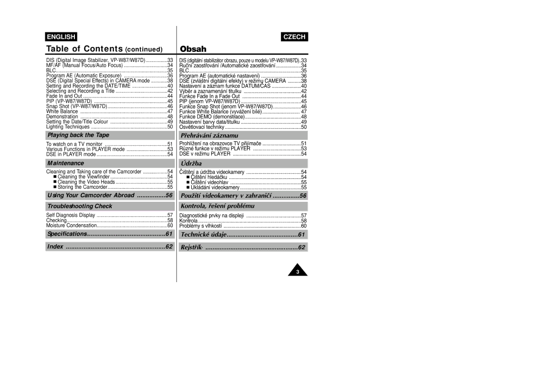 Samsung VP-W87D, VP-W80 manual Playing back the Tape, Maintenance, Troubleshooting Check 