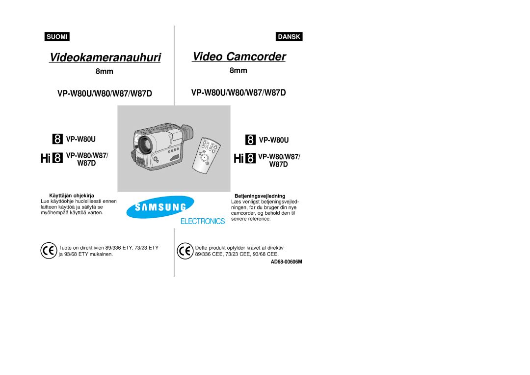 Samsung VP-W80/XEE manual Videokameranauhuri Video Camcorder, AD68-00606M 