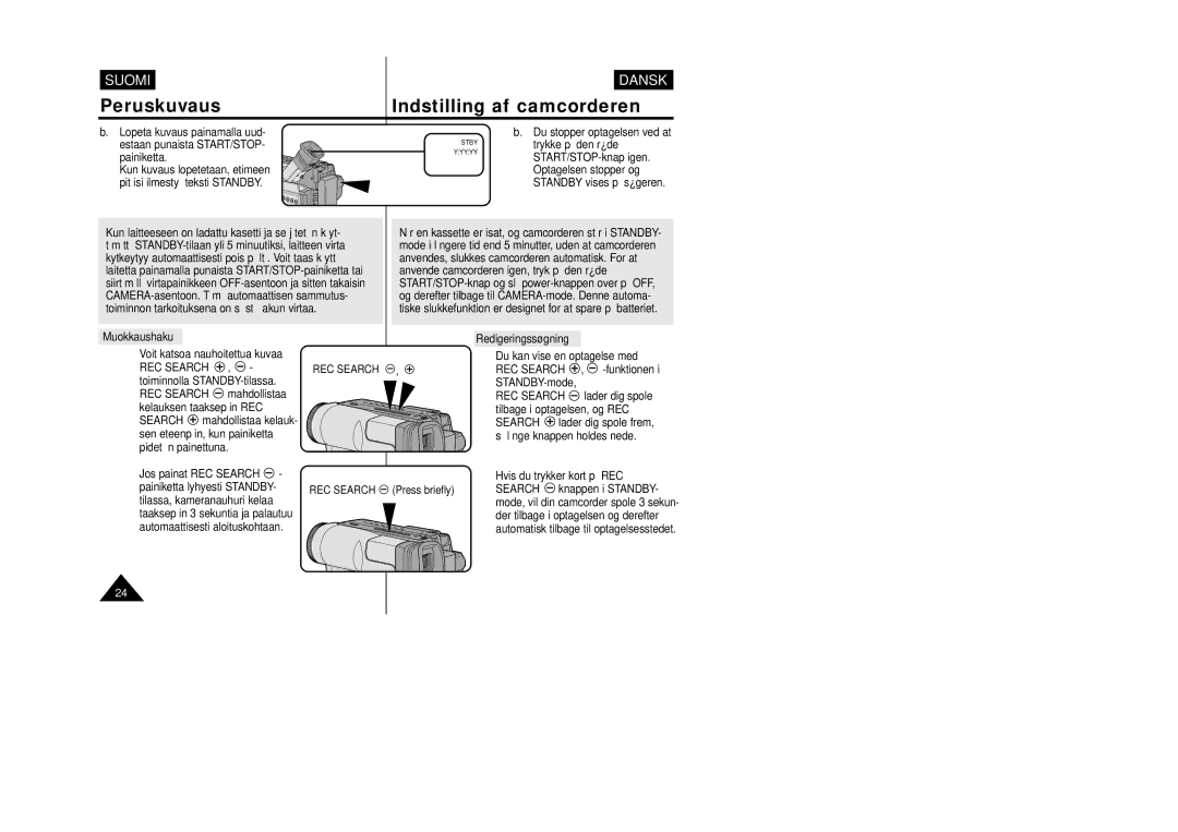 Samsung VP-W80/XEE manual Muokkaushaku, REC Search Press briefly Redigeringssøgning 