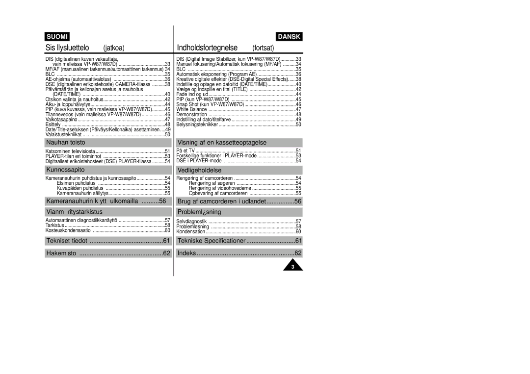 Samsung VP-W80/XEE manual Nauhan toisto, Kunnossapito, Vianmääritystarkistus Problemløsning 