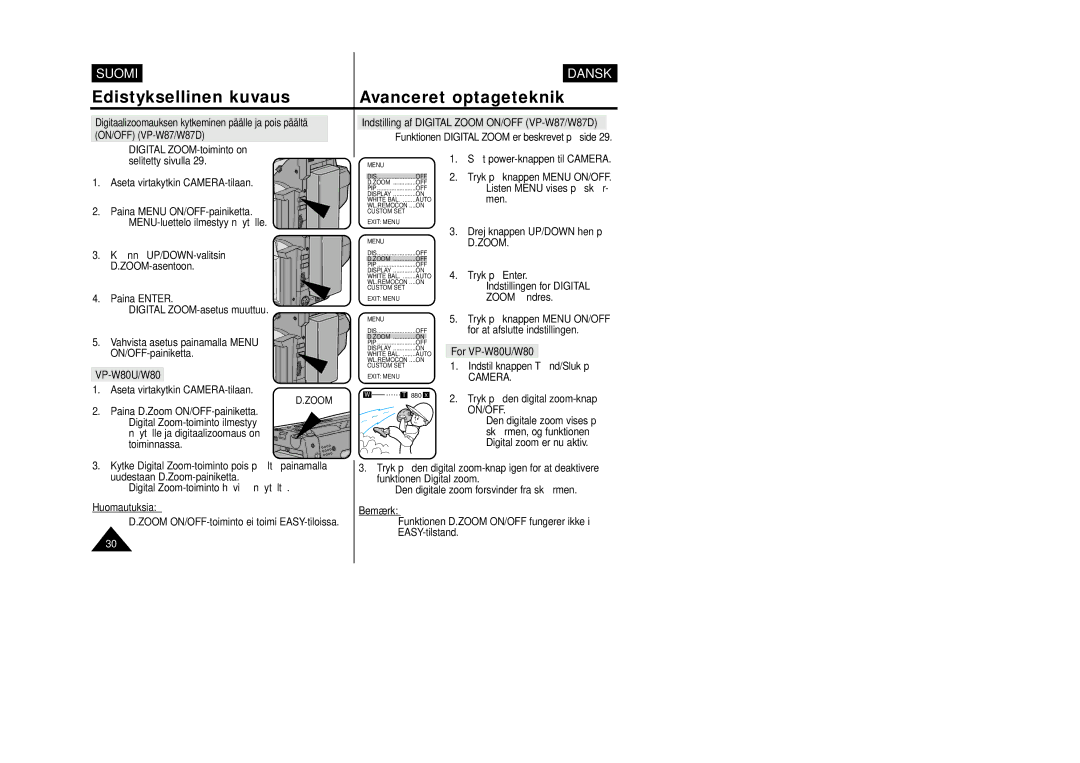 Samsung VP-W80/XEE manual Zoom 