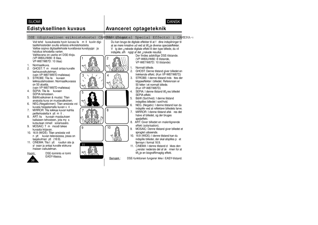 Samsung VP-W80/XEE manual DSE Digital Special Effects i CAMERA-mode 