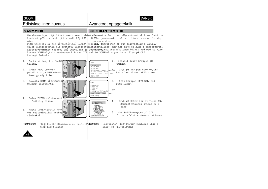 Samsung VP-W80/XEE manual Esittely, Demonstration 