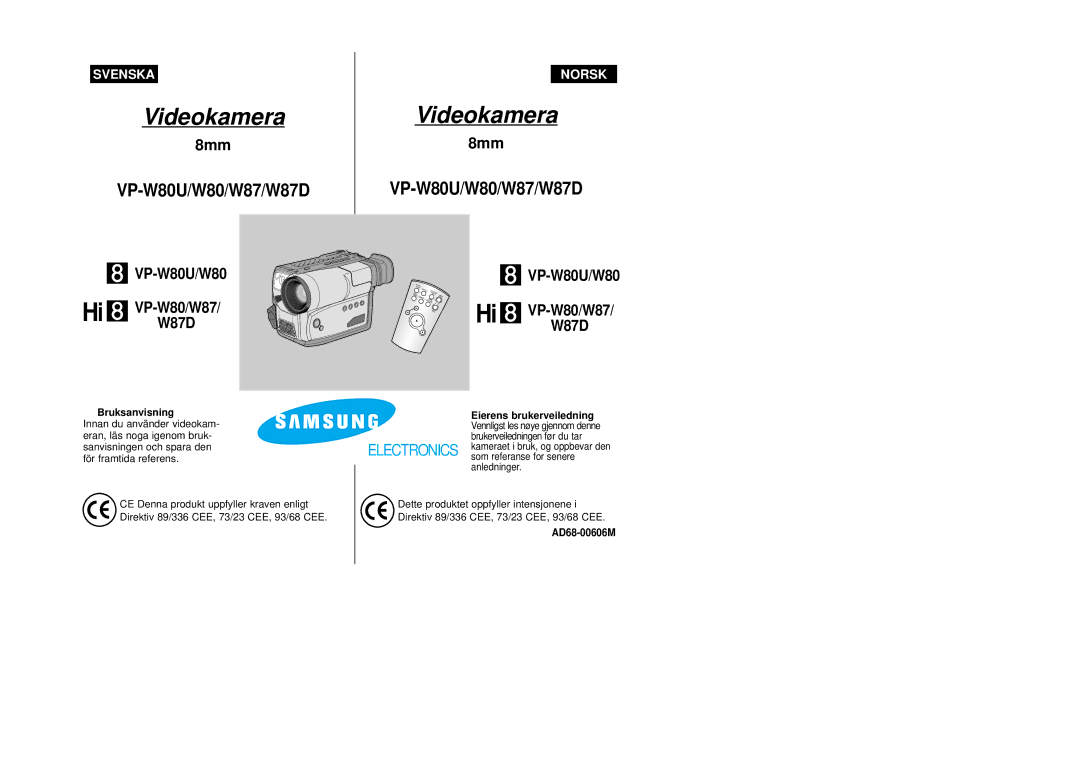 Samsung VP-W80/XEE manual Videokameranauhuri Video Camcorder, AD68-00606M 