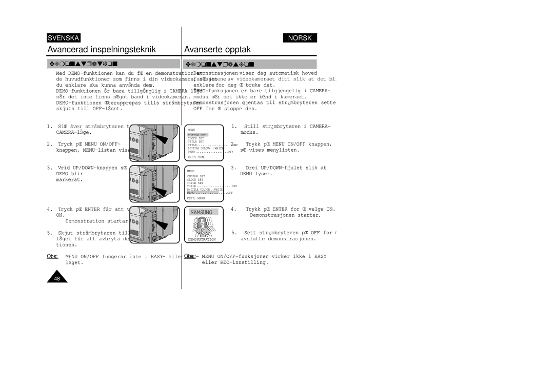 Samsung VP-W80/XEE manual Demonstration, Demonstrasjon 