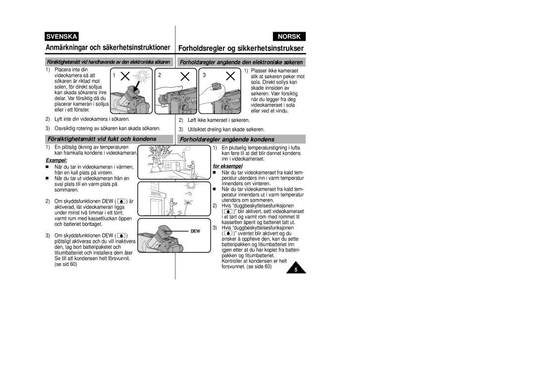 Samsung VP-W80/XEE manual Försiktighetsmått vid fukt och kondens, Forholdsregler angående kondens 