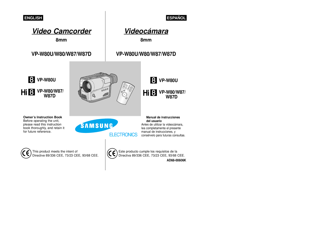 Samsung VP-W87/XEV, VP-W87/SEO manual Owner’s Instruction Book, AD68-00606K 